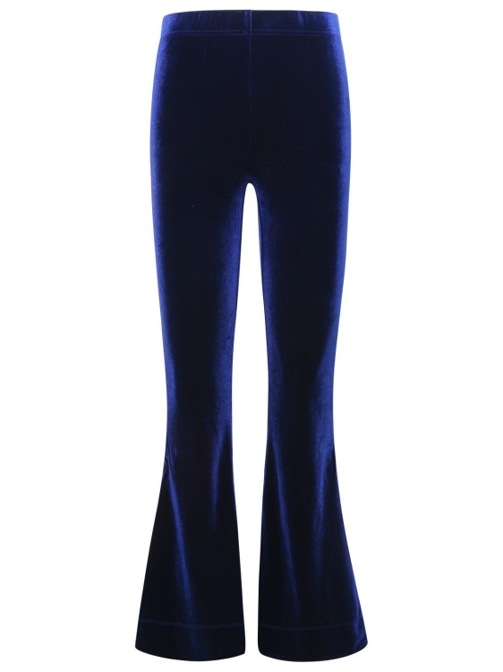 Shop Ganni Flared Blue Velvet Jersey Pants In Black
