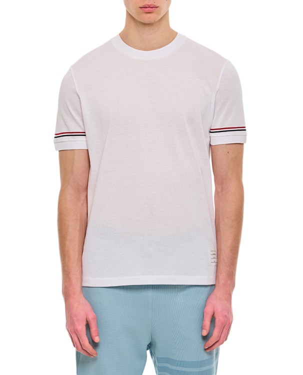Thom Browne Lightweight Striped Cuff Cotton T-shirt In White