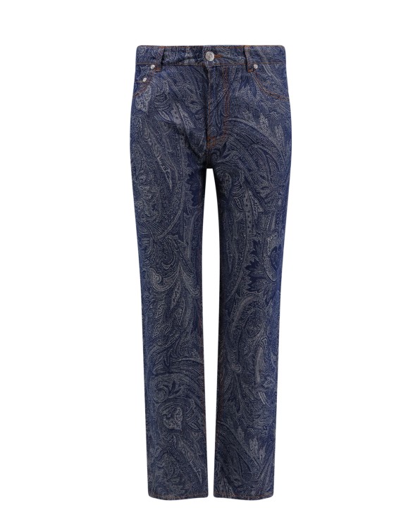 Shop Etro Cotton And Linen Trouser With Paisley Print In Blue