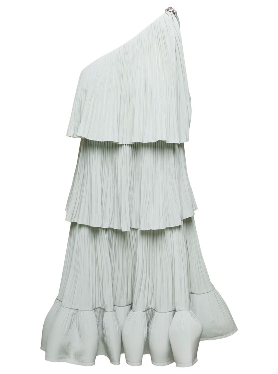 Shop Lanvin Sage-green Pleated One-shoulder Dress In Polyester In White