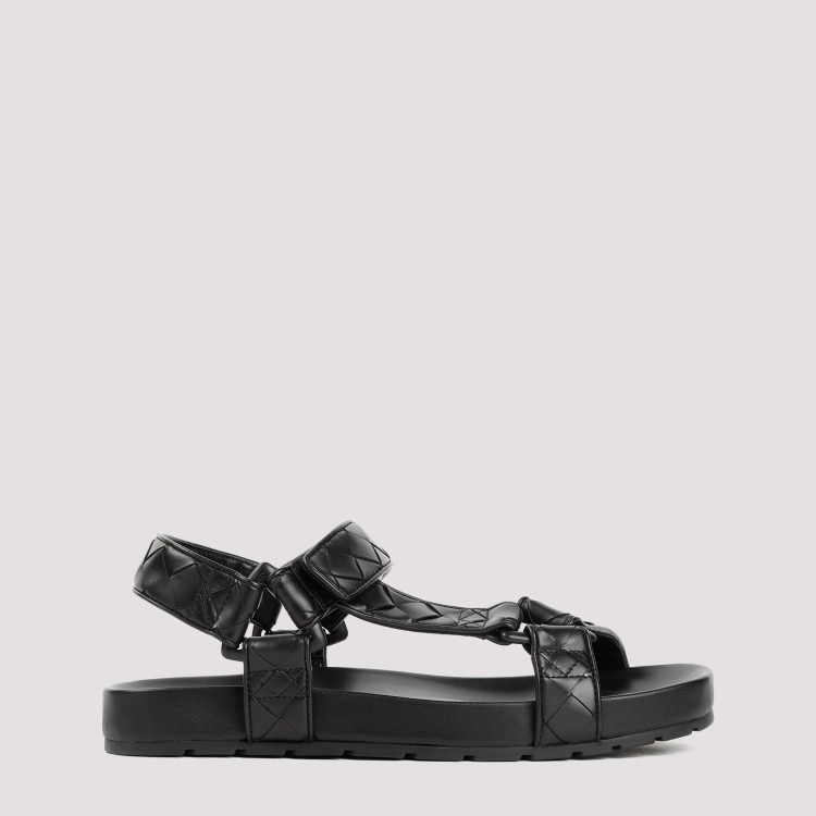 Shop Bottega Veneta Black Calf Leather Intrecciato Slingback Sandal
