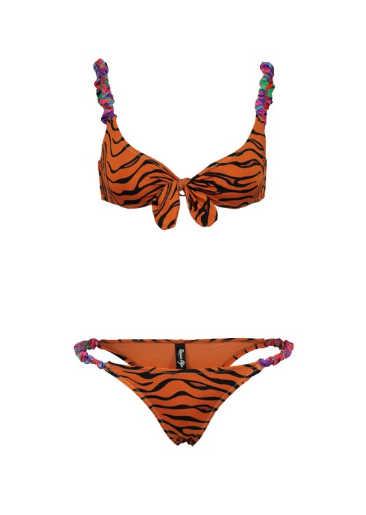 Reina Olga Luca Tiger Print Bikini Set In Orange