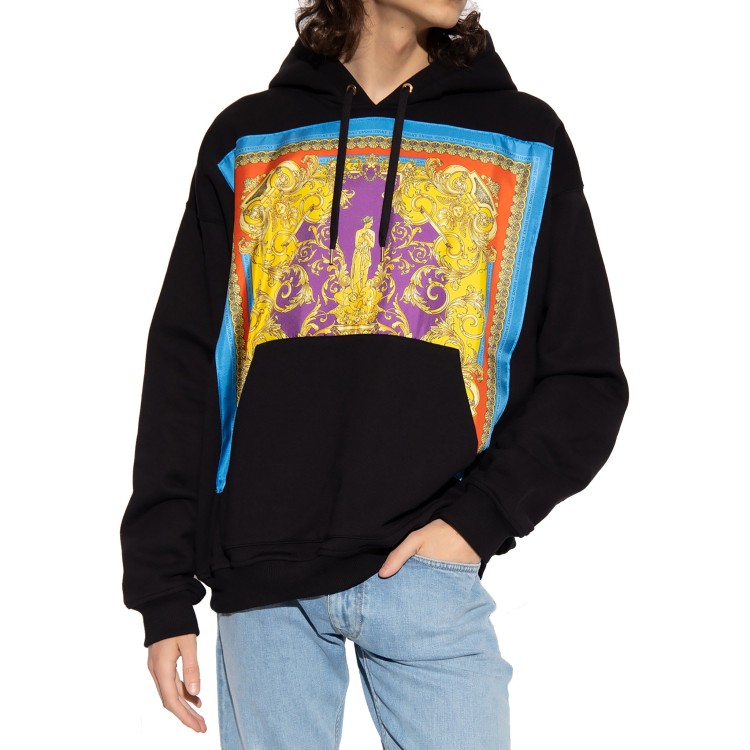 Shop Versace Hooded Patch Sweatshirt In Black