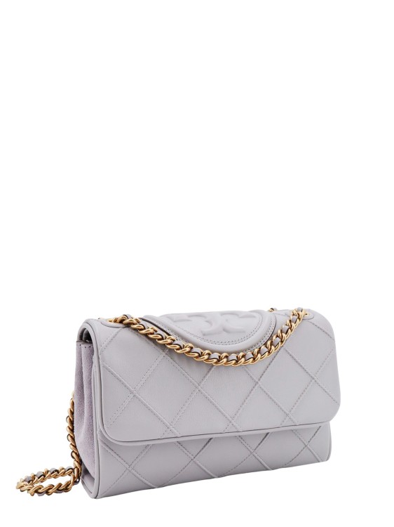 Shop Tory Burch Leather Shoulder Bag With Embossed Logo In White