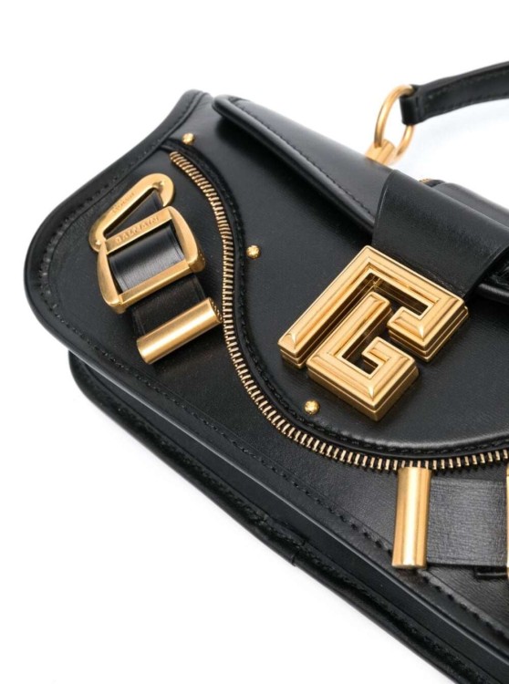 Shop Balmain Blaze' Black Clutch Bag With Pb Logo And Buckles In Smooth Leather