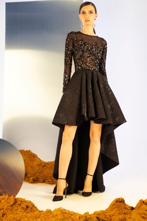 Shop Saiid Kobeisy High-low Brocade Beaded Dress In Black