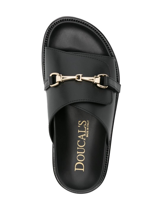 Shop Doucal's Logo-buckle Black Slippers