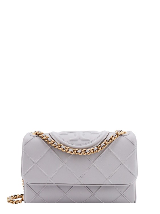Shop Tory Burch Leather Shoulder Bag With Embossed Logo In White