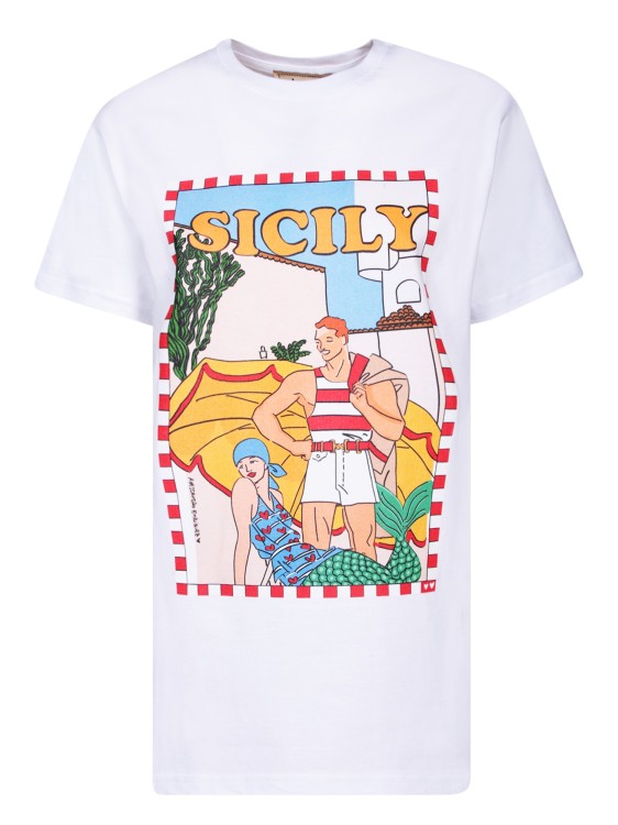 Shop Allesandro Enriquez White Cotton T-shirt With Sicily Front Print