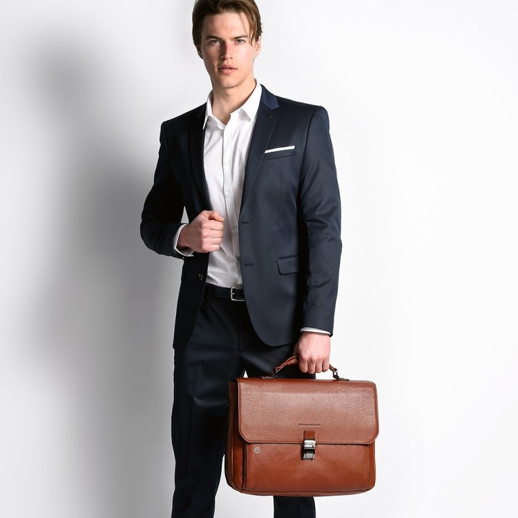 Shop Piquadro Expandable Leather Briefcase In Brown