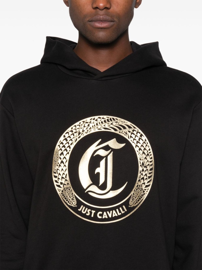 Just Cavalli Hooded Sweatshirt With Signature Logo And Premium Fabric Finish In Black