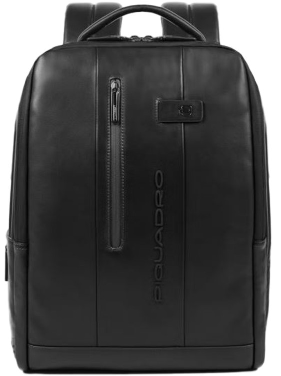 Piquadro Black Leather Backpack With Rfid Protection