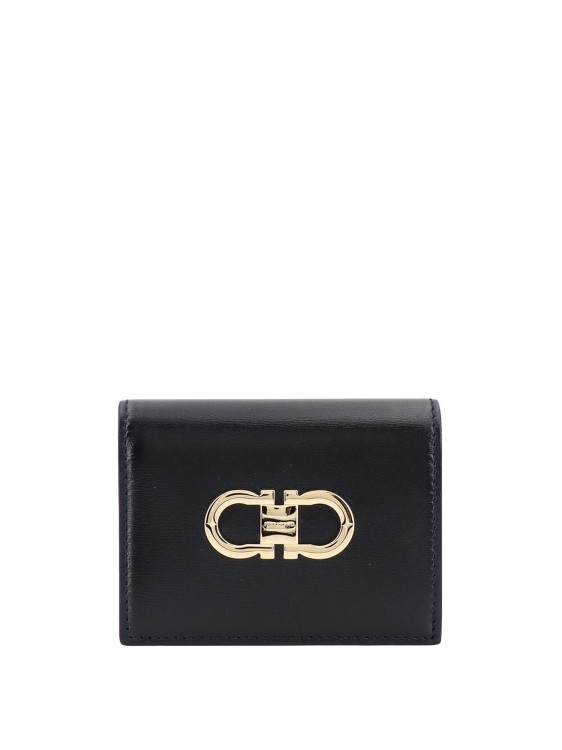 Shop Ferragamo Leather Wallet With Iconic Gancini Detail In Black