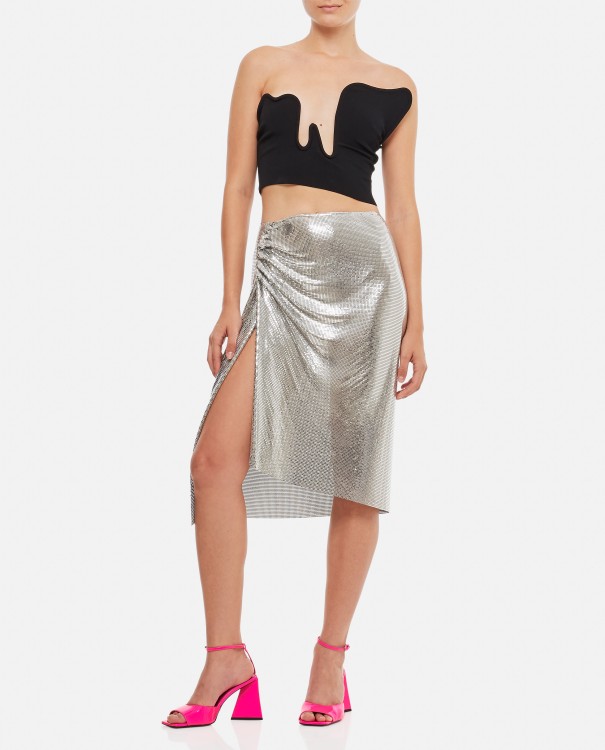 Shop Rabanne Draped Aluminum Midi Skirt In Grey