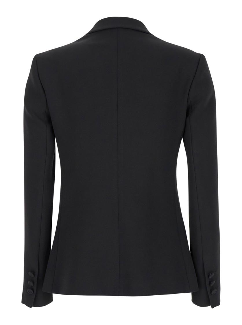 Shop Plain Black Double-breasted Jacket With Peak Revers In Fabric