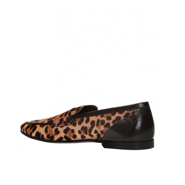 Shop Dolce & Gabbana Leopard Print Pony Hair Loafers In Black