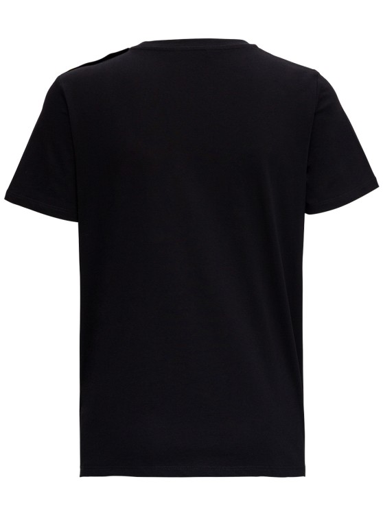 Shop Balmain Black Crewneck T-shirt With Logo Print And Golden Buttons In Jersey