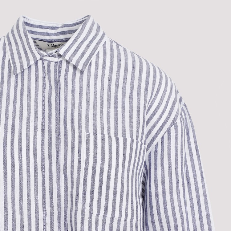 Shop Max Mara Renania Striped White Blue Linen Shirt