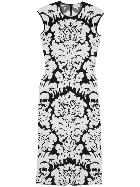 Shop Alexander Mcqueen Damask White/black Midi Dress
