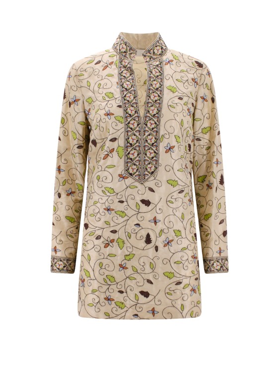 Tory Burch Embroidered Silk Tory Tunic In Neutrals