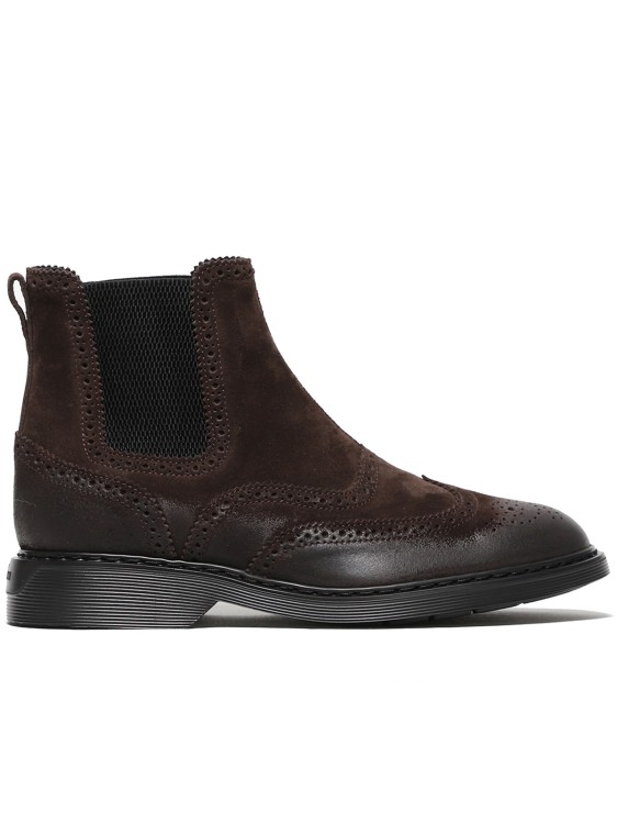 Shop Hogan Ebony Suede Ankle Boots In Brown