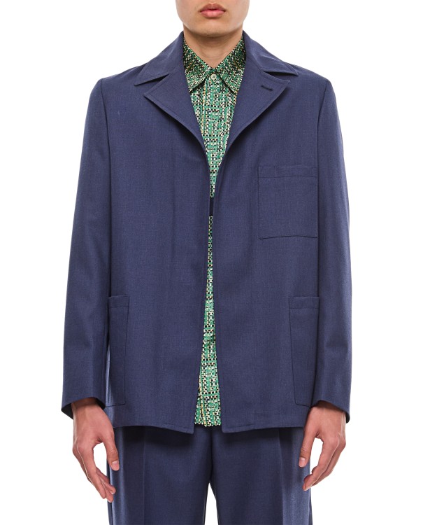 Shop Fendi Dyed Wool Jacket In Blue