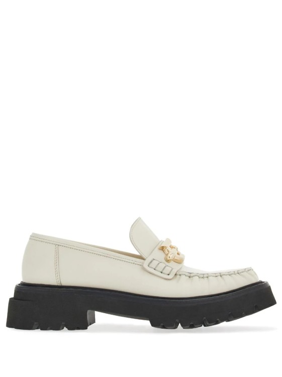 Ferragamo Woman Moccasin With Bejeweled Gancini Ornament In Mascarpone