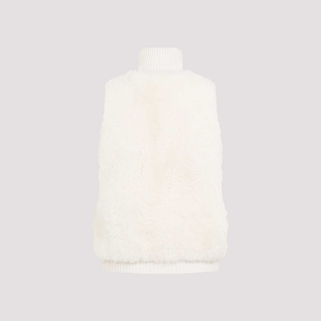 Yves Salomon Lambskin And Fur Vest With Ribbed Collar And Button Closure In White