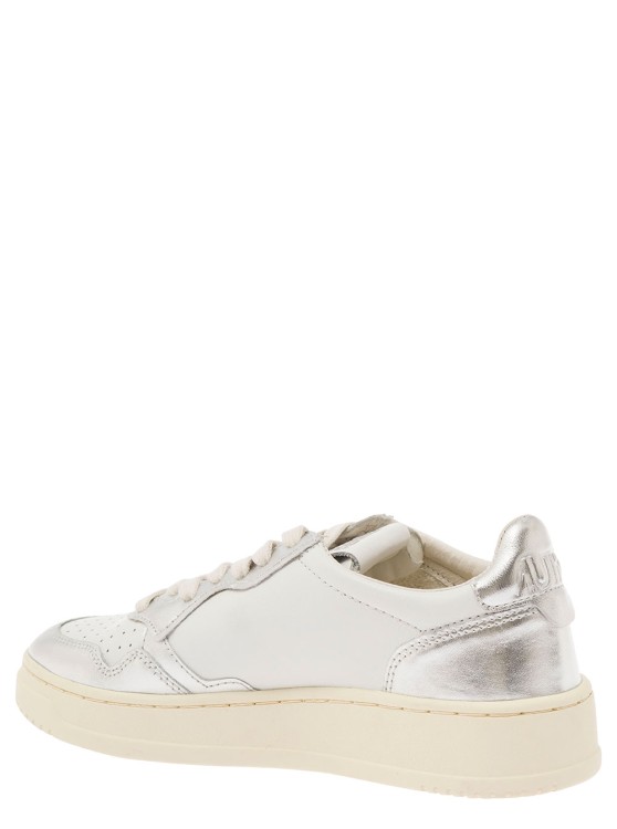 Shop Autry Medalist' White And Silver Low Top Sneakers With Logo Patch In Leather In Neutrals