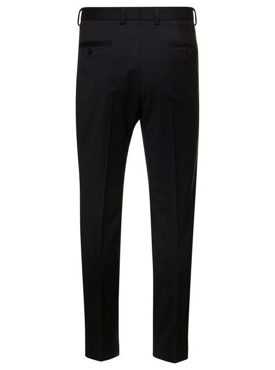 Shop Dolce & Gabbana Black Slim Pants With Contrasting Logo Band In Stretch Wool
