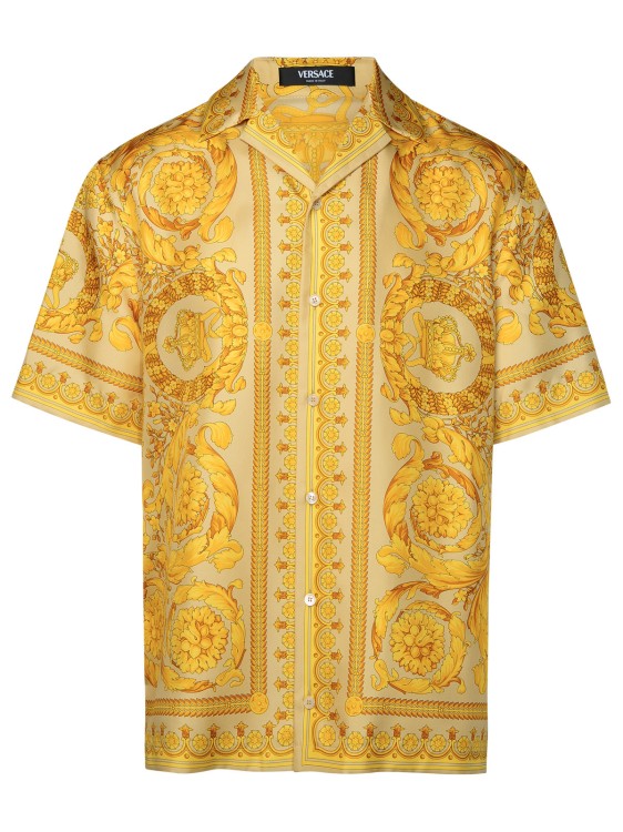 Shop Versace 'barocco' Gold Silk Shirt