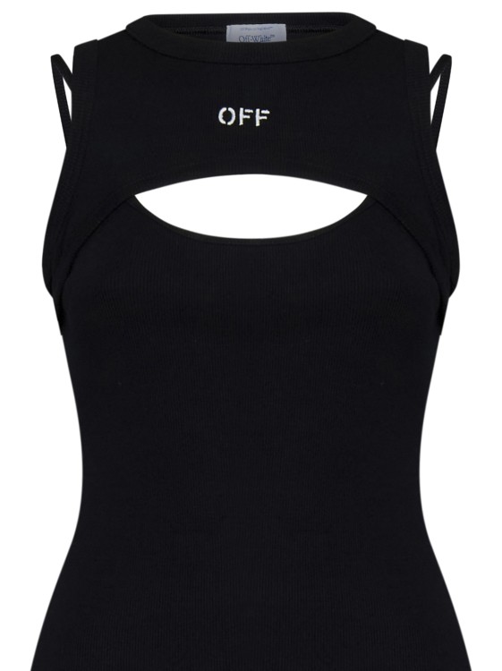 Shop Off-white Short Dress In Black Ribbed Stretch Cotton