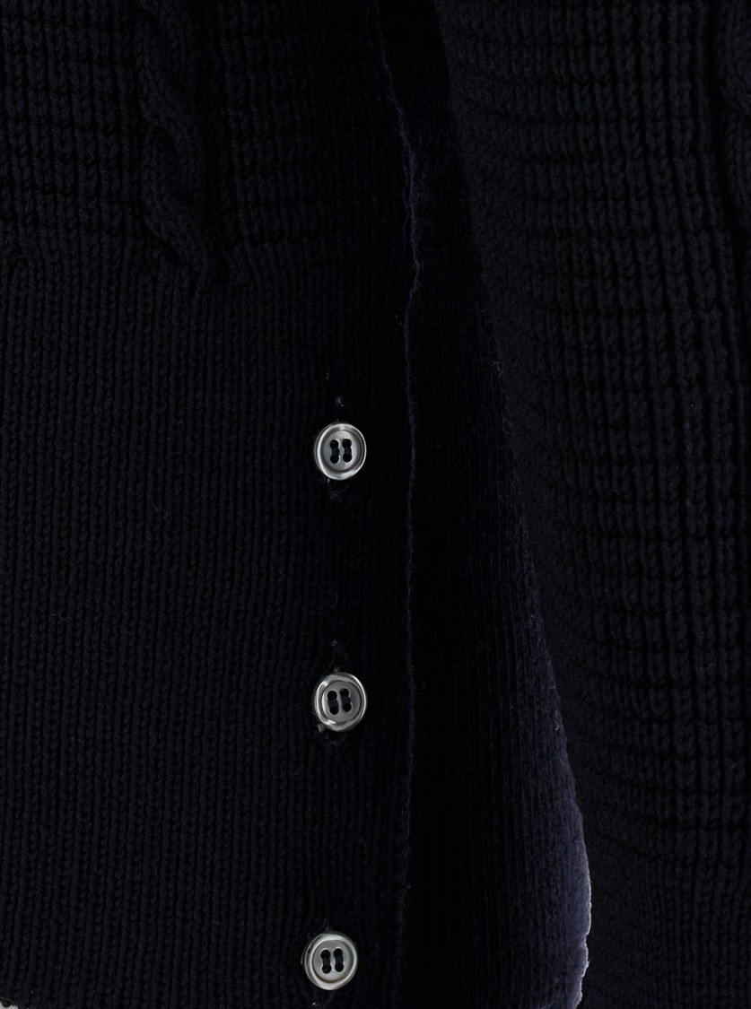 Shop Thom Browne Blue Crewneck Cable Knit Sweater With Rwb Stripe Detail In Wool