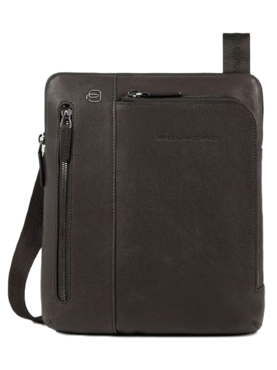 Shop Piquadro Dark Brown Leather Shoulder Bag In Black