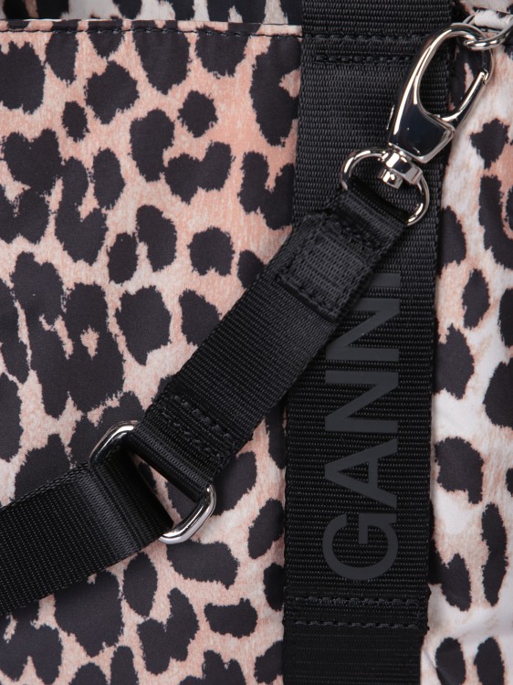 Shop Ganni Leopard Small Tote Bag In Brown