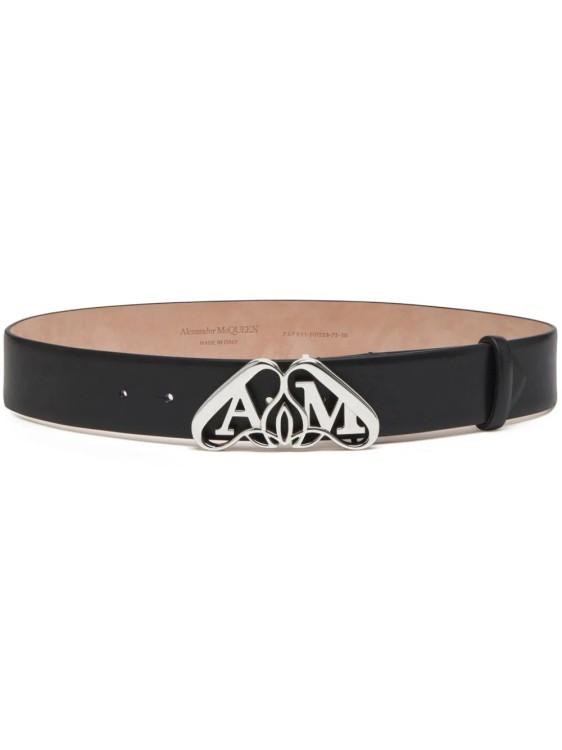 Alexander Mcqueen Seal-buckle Leather Belt In Black