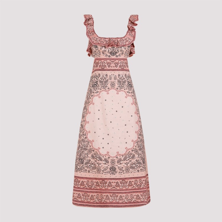 Shop Zimmermann Matchmaker Frilled Pink Bandana Midi Dress