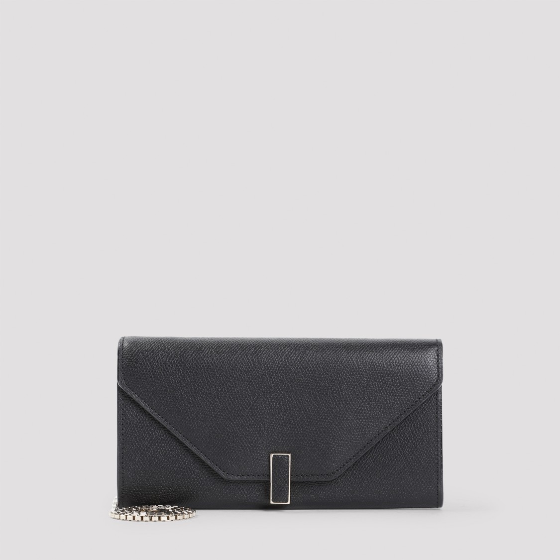 Valextra Grained Calf Leather Chain Wallet In Black