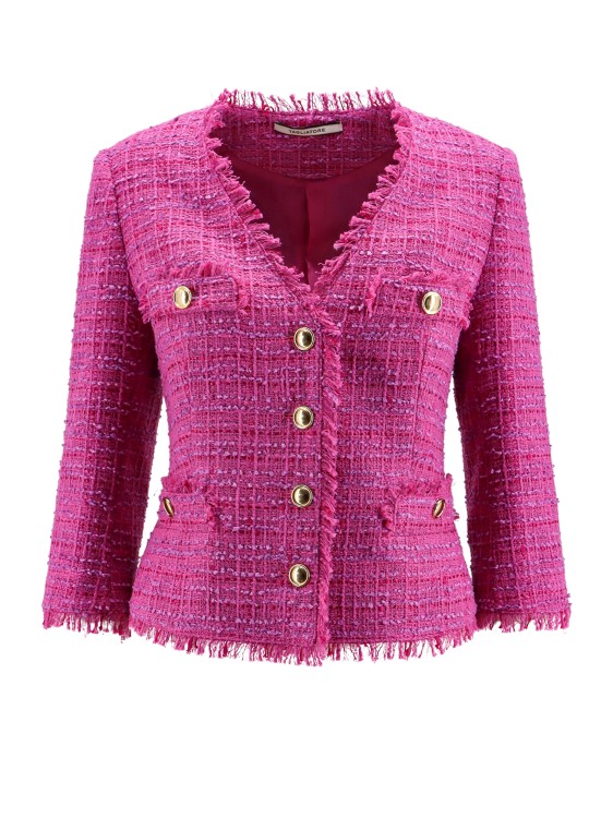 Shop Tagliatore Tweed Blazer With Frayed Profiles In Pink