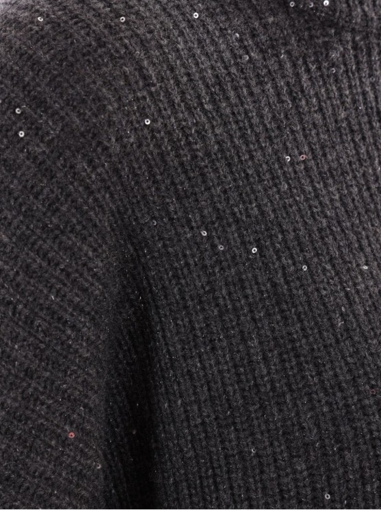 Brunello Cucinelli Ribbed Mock Neck Sweater With Subtle Sparkling Accents In Black