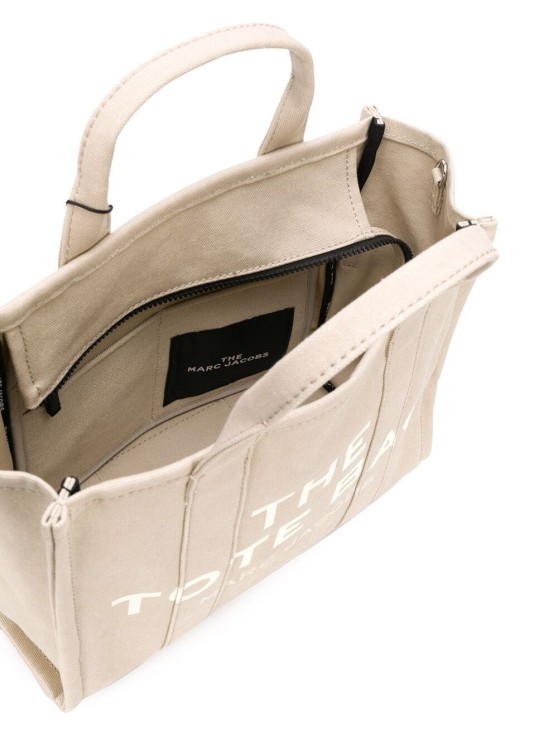 Shop Marc Jacobs The Small Tote' Beige Tote Bag With Logo Print In Cotton In Neutrals