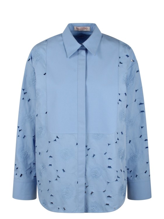 Shop Valentino Embroidered Cotton Poplin Shirt In Blue