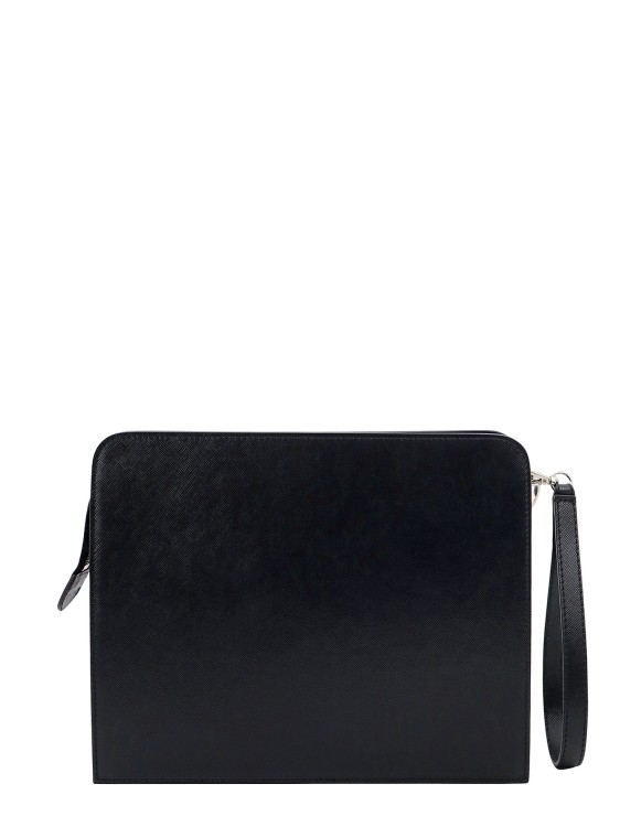 Shop Kiton Leather Clutch With Metal Logo In Black