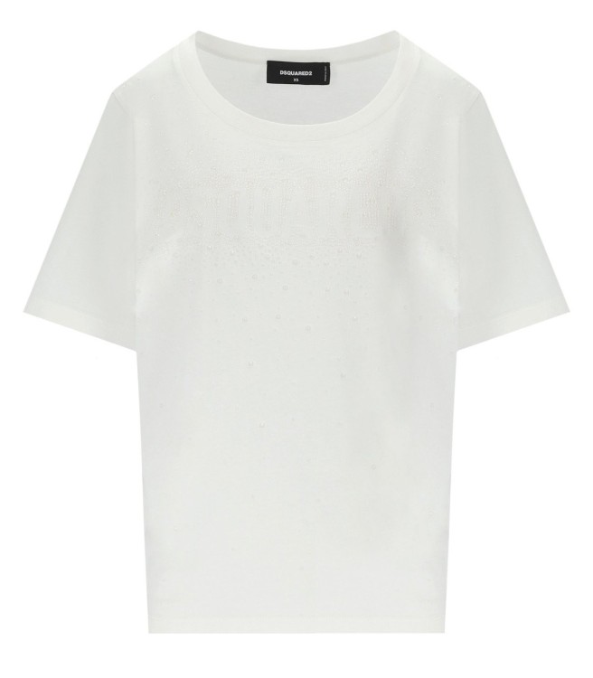 Dsquared2 Easy Fit White T-shirt With Rhinestones