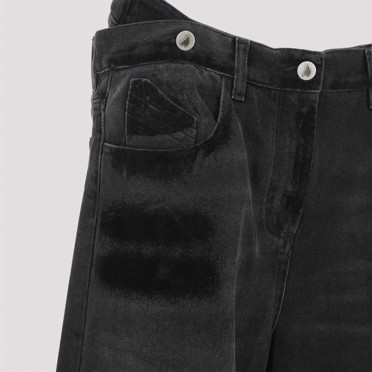 Attico Layered Waist Wide-leg Jeans In Black