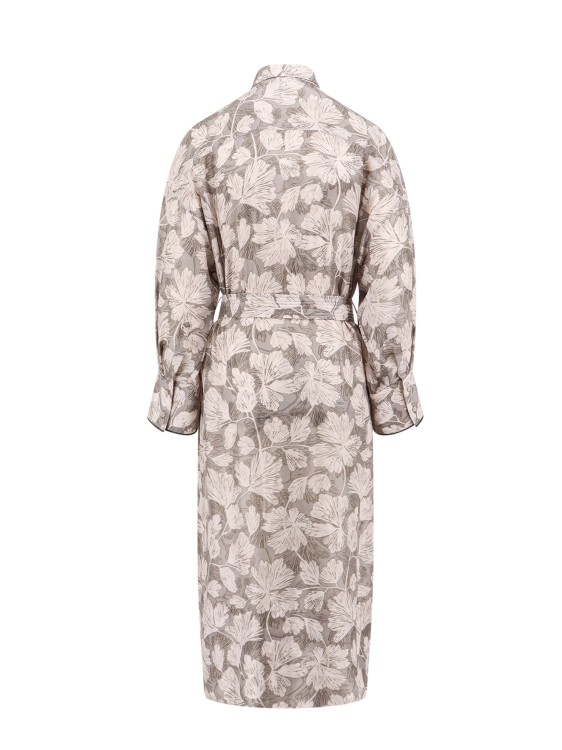 Shop Brunello Cucinelli Silk Chemisier Dress With Ginkgo Print In Neutrals