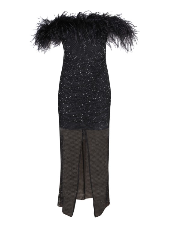 Shop Self-portrait Feathered Dress In Black