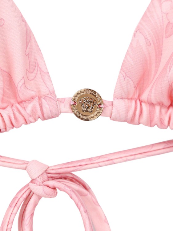 Shop Versace Stretch Econylon Bikini Top With Baroque Print In Pink