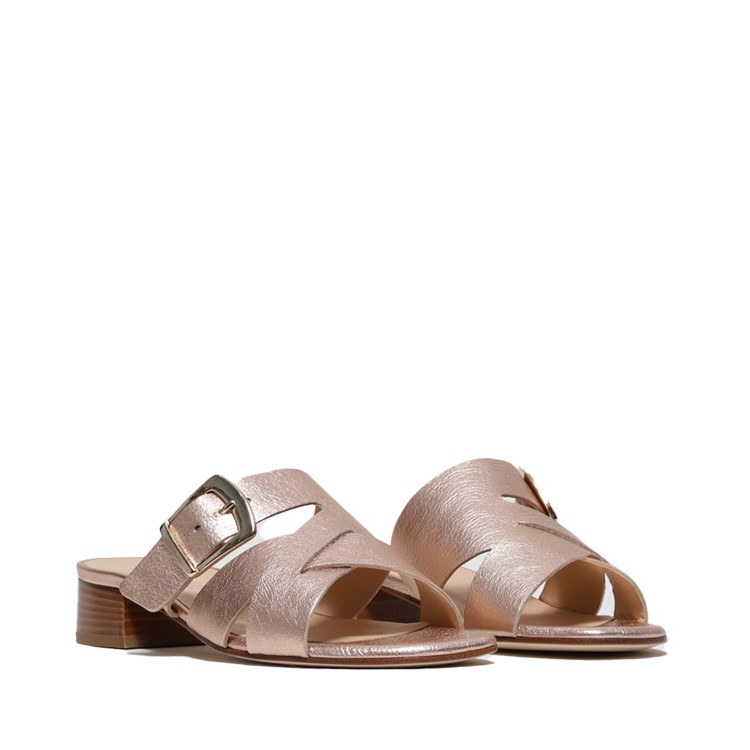 La Sellerie Copper Leather Slipper With Cross And Golden Buckle In Brown