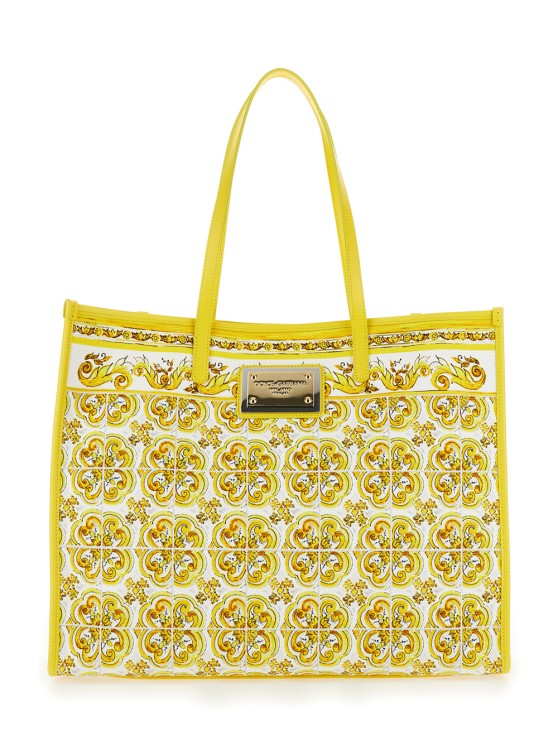 Shop Dolce & Gabbana Yellow And White Tote Bag